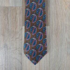 Ferrari Silk Necktie Paisley Print Brown Blue Red Made in Italy Vintage Menswear